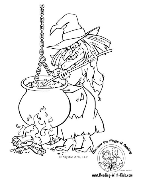 Free witch hat and cauldron printable coloring page templates for kids and adults