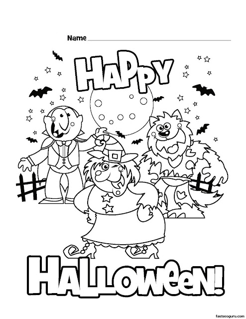 Free happy halloween coloring pages template for print kids and Adults